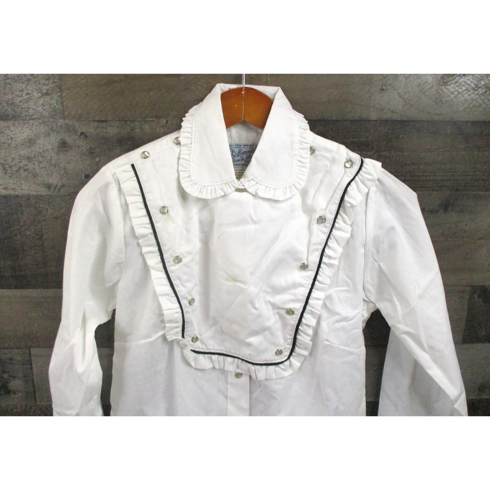 Rockmount Ranch Wear Blouse Womens 32 White Horse Cavalry Ruffle Western Vintage